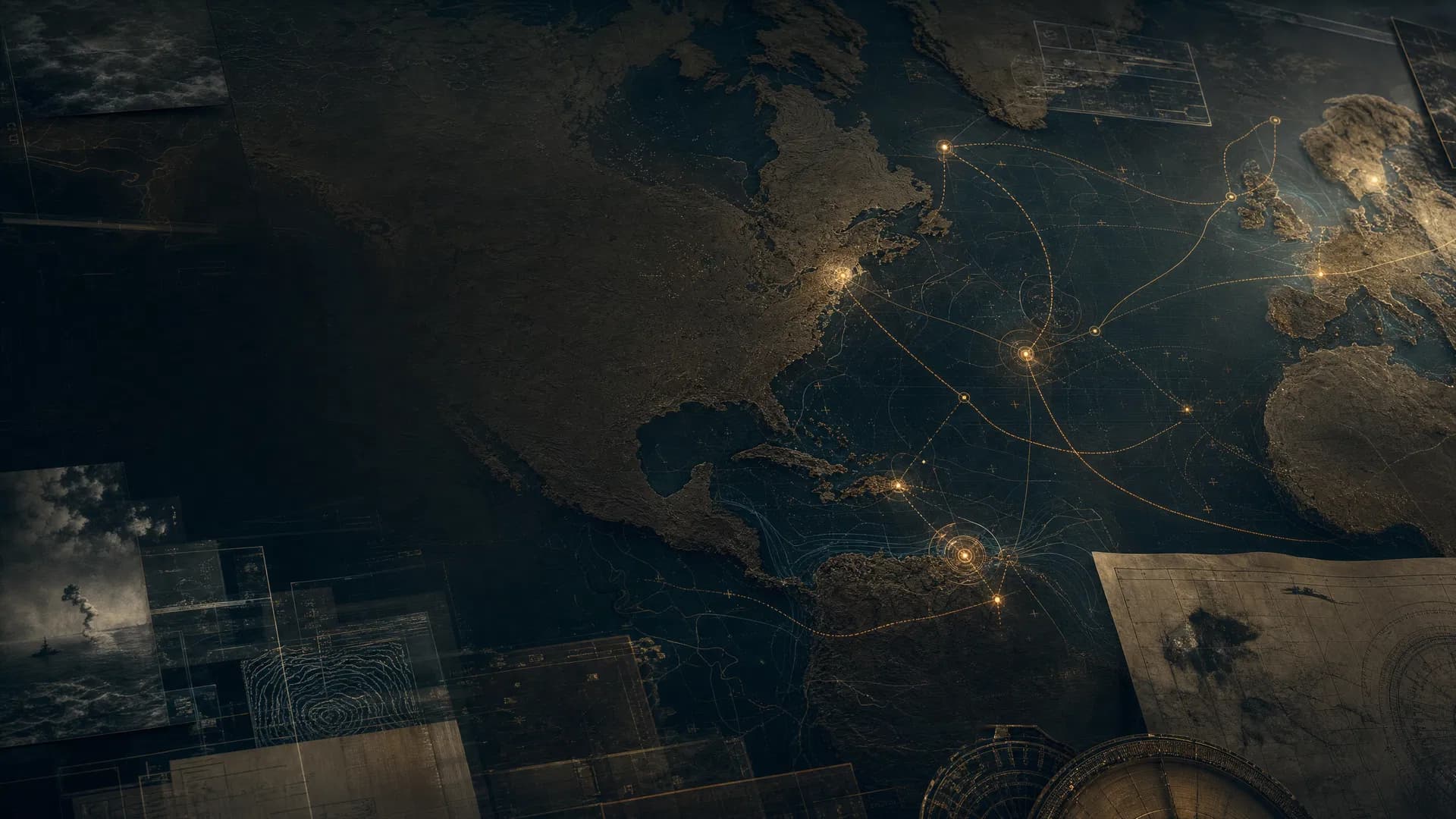 Dark tactical map of North America with campaign routes